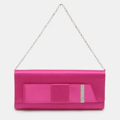 Pre-owned Dolce & Gabbana Miss Bow Pink Satin Chain Clutch