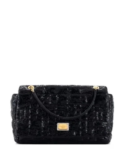 Pre-owned Dolce & Gabbana Miss Charles Flap Bag Quilted Sequins And Python Medium Shoulder Bag In Black