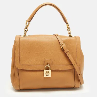 Pre-owned Dolce & Gabbana Miss Dolce Brown Leather Top Handle Bag