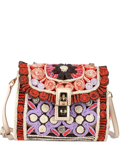 Pre-owned Dolce & Gabbana Miss Dolce Floral Raffia Tote Bag In Neutral