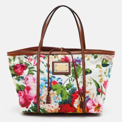 Pre-owned Dolce & Gabbana Miss Escape Multicolor Floral Print Canvas And Leather Tote