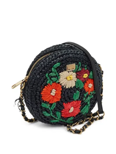 Dolce & Gabbana Miss Glam Floral-embroidered Shoulder Bag In Black