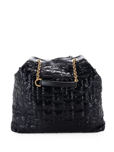 Pre-owned Dolce & Gabbana Miss Kristen Tote Sequin Embellished Leather Large Satchel In Black