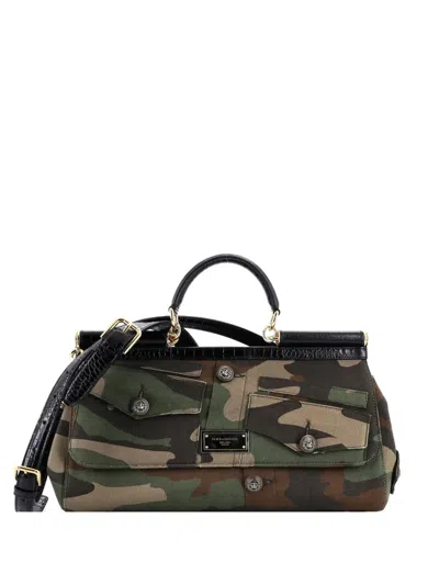 Pre-owned Dolce & Gabbana Miss Sicily Bag Cotton Camouflage Patchwork Large Satchel In Multi