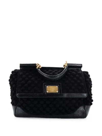 Pre-owned Dolce & Gabbana Miss Sicily Bag Crochet Large Satchel In Black