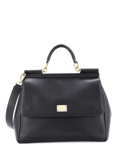 Pre-owned Dolce & Gabbana Miss Sicily Bag Leather Large Satchel In Black