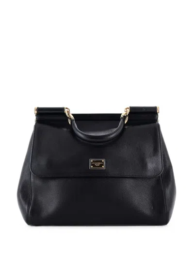 Pre-owned Dolce & Gabbana Miss Sicily Bag Leather Large Satchel In Black