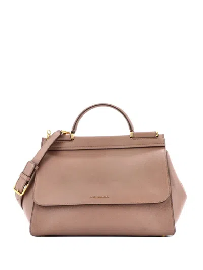 Pre-owned Dolce & Gabbana Miss Sicily Bag Leather Large Satchel In Neutral