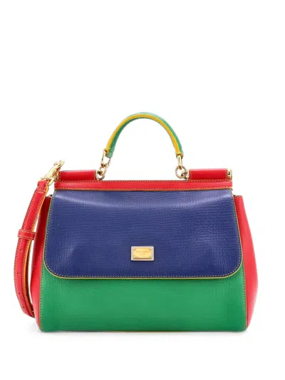 Pre-owned Dolce & Gabbana Miss Sicily Bag Leather Medium Satchel In Blue