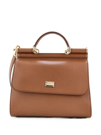 Pre-owned Dolce & Gabbana Miss Sicily Bag Leather Medium Satchel In Brown