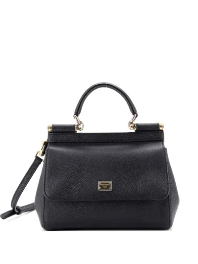Pre-owned Dolce & Gabbana Miss Sicily Bag Leather Small Satchel In Black