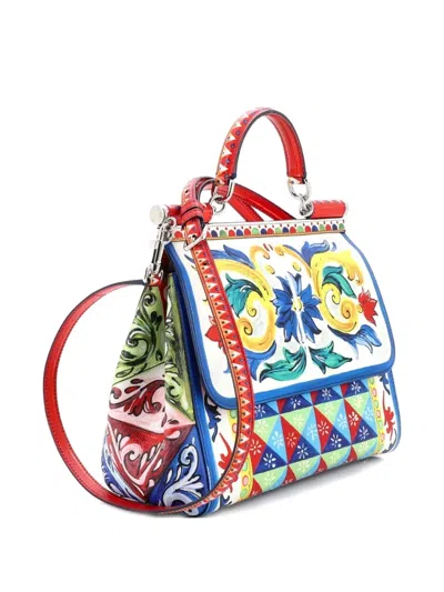 Pre-owned Dolce & Gabbana Miss Sicily Bag Printed Leather Medium Satchel In Multi