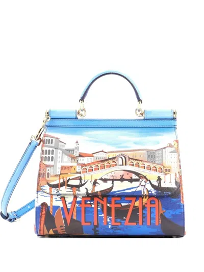 Pre-owned Dolce & Gabbana Miss Sicily Bag Printed Leather Medium Satchel In Multi