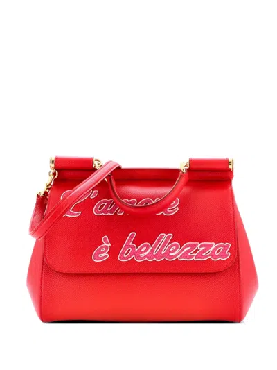 Pre-owned Dolce & Gabbana Miss Sicily Bag Printed Leather Medium Satchel In Red