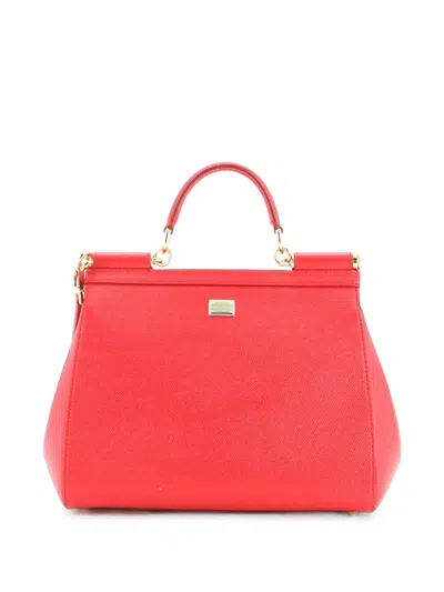 Pre-owned Dolce & Gabbana Miss Sicily Bag Printed Leather Medium Satchel In Red