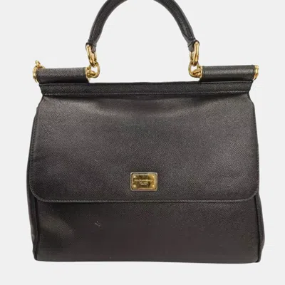 Pre-owned Dolce & Gabbana Miss Sicily Black Leather Top Handle Bag