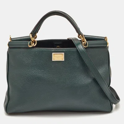Pre-owned Dolce & Gabbana Miss Sicily Dark Green Leather Shopper Tote