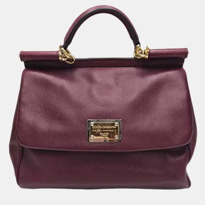 Pre-owned Dolce & Gabbana Miss Sicily Dauphine Burgundy Leather Satchel Bag