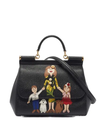 Pre-owned Dolce & Gabbana Miss Sicily Dg Family Top Tote Bag In Black