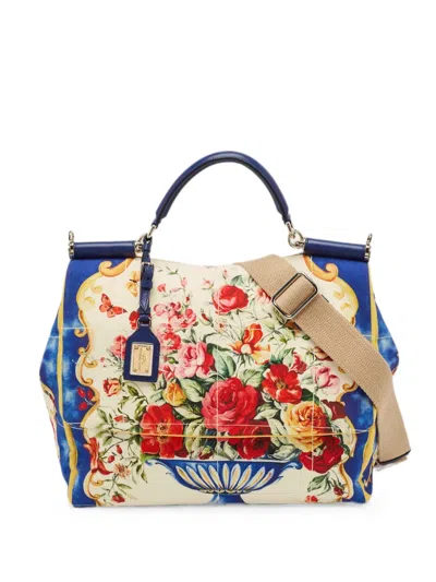 Pre-owned Dolce & Gabbana Miss Sicily Floral Tote Bag In Neutral