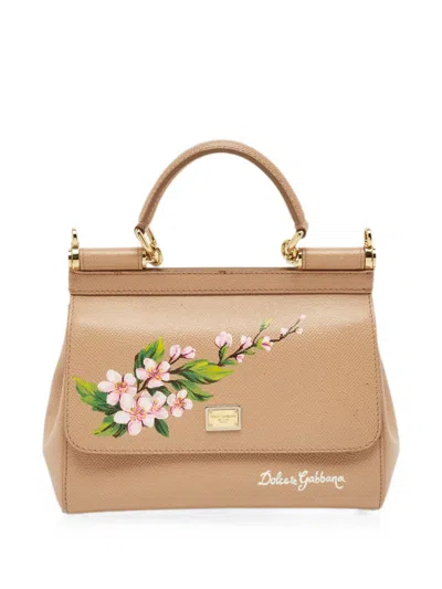 Pre-owned Dolce & Gabbana Miss Sicily Floral-print Two-way Handbag In Neutral
