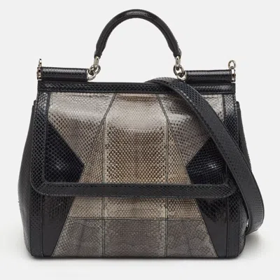 Pre-owned Dolce & Gabbana Miss Sicily Large Multicolor Colorblock Snakeskin Top Handle Bag