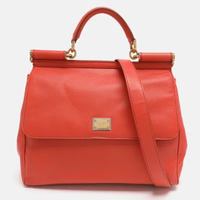 Pre-owned Dolce & Gabbana Miss Sicily Large Orange Leather Top Handle Bags