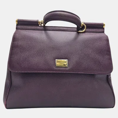 Pre-owned Dolce & Gabbana Miss Sicily Large Purple Leather Top Handle Bag