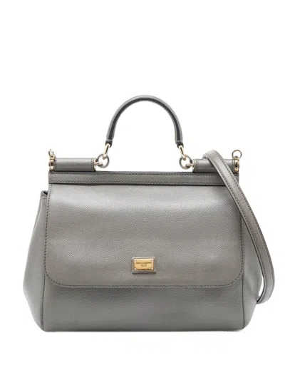 Pre-owned Dolce & Gabbana Miss Sicily Leather Handbag In Grey