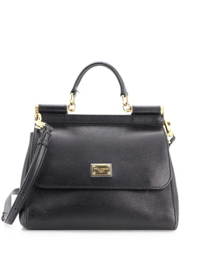 Pre-owned Dolce & Gabbana Miss Sicily Leather Large Shoulder Bag In Black