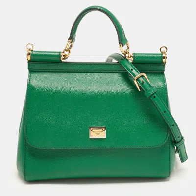 Pre-owned Dolce & Gabbana Miss Sicily Medium Green Leather Top Handle Bag