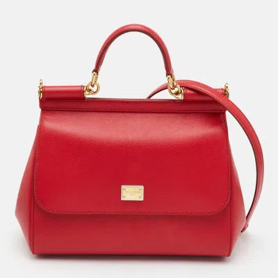 Pre-owned Dolce & Gabbana Miss Sicily Medium Red Leather Top Handle Bag