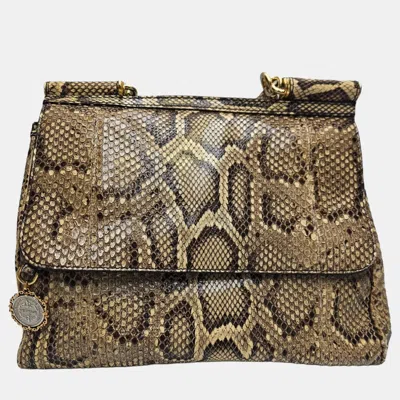 Pre-owned Dolce & Gabbana Miss Sicily Medium Yellow Python Leather Satchel Bag