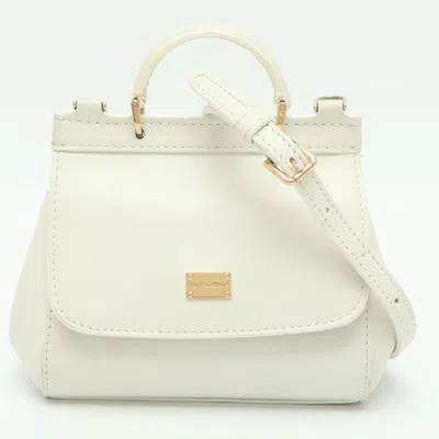 Pre-owned Dolce & Gabbana Miss Sicily Micro White Leather Crossbody Bag