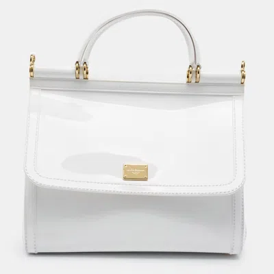 Pre-owned Dolce & Gabbana Miss Sicily Regular White Rubber Top Handle Bag In Gold