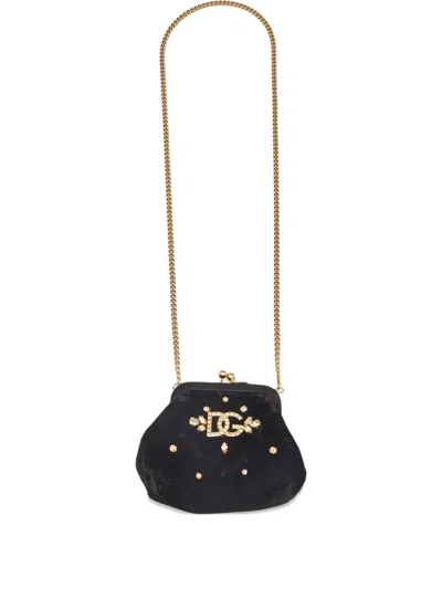 Pre-owned Dolce & Gabbana Miss Sicily Velvet Clutch Bag In Black