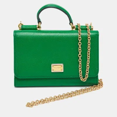 Pre-owned Dolce & Gabbana Miss Sicily Von Green Leather Wallet On Chain