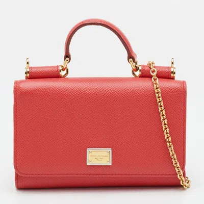 Pre-owned Dolce & Gabbana Miss Sicily Von Red Leather Wallet On Chain