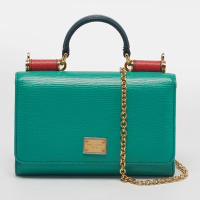 Pre-owned Dolce & Gabbana Miss Sicily Von Tricolor Leather Wallet On Chain In Multicolor