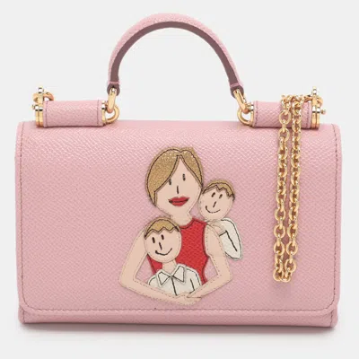 Pre-owned Dolce & Gabbana Miss Sicily Von Viva La Mama Pink Leather Phone Bag