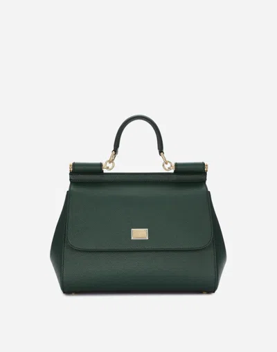 Dolce & Gabbana Mittelgrosse Sicily Tasche Aus Dauphine-leder In Green