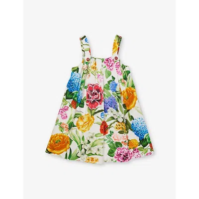 Dolce & Gabbana Kids' Mix Fiori F.bco Floral-print Pleated Cotton Dress 4-12 In Multi