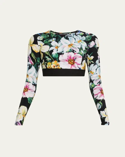 DOLCE & GABBANA MIX FIORI LONG-SLEEVE CROP TOP