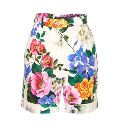 Dolce & Gabbana Multicolor Bermuda Shorts With All-over Floral Pattern Print In Cotton Woman In Animal Print