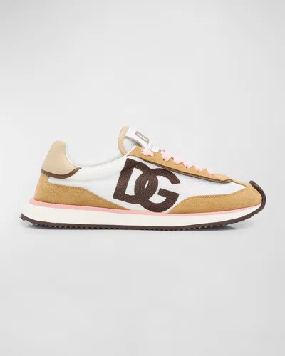 DOLCE & GABBANA MIXED-MATERIAL DG CUSHION SNEAKERS