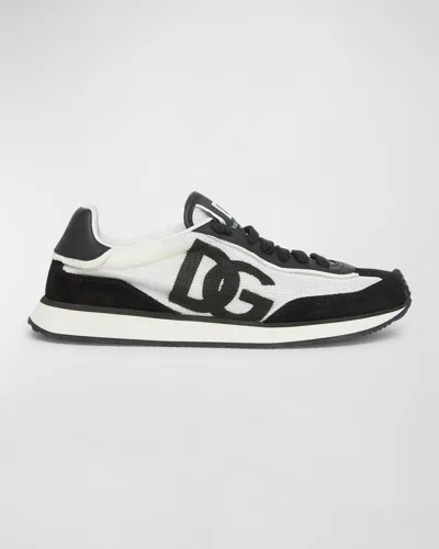 Dolce & Gabbana Mixed Leather Dg Runner Sneakers In Black