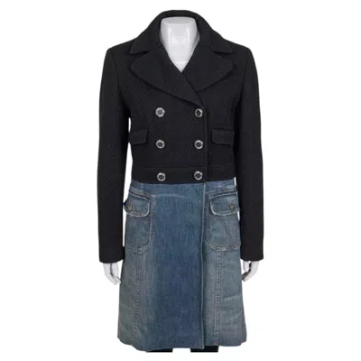 Pre-owned Dolce & Gabbana Mixed Material Double-breasted Coat 44/l In Black