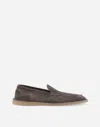 Dolce & Gabbana Logo Suede Loafers In Grigio