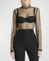Dolce & Gabbana Mock-neck Fishnet Mesh Blouse In Black