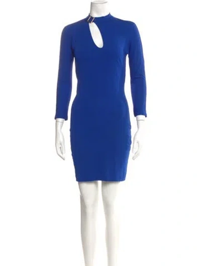 Pre-owned Dolce & Gabbana Mock Neck Mini Dress In Blue